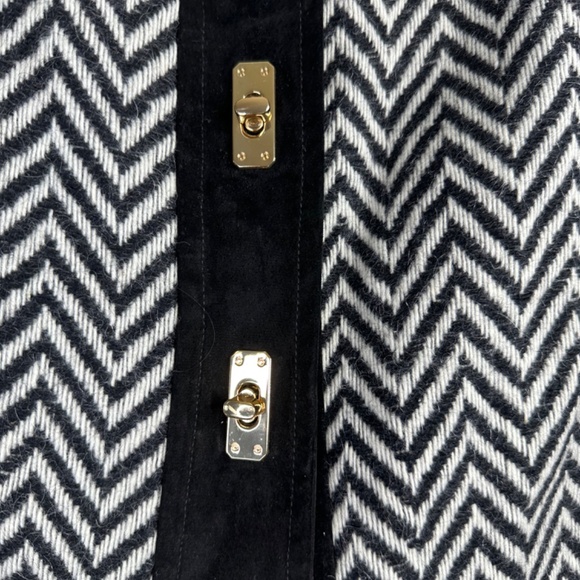 Milly of New York Black & White Herringbone Wool & Suede Mini Skirt Size 8 - Picture 4 of 6